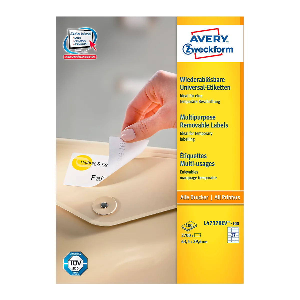 Étiquettes multifonctionnelles universelles Avery Zweckform, 2700 étiquettes, 63,5 x 29,6 mm,