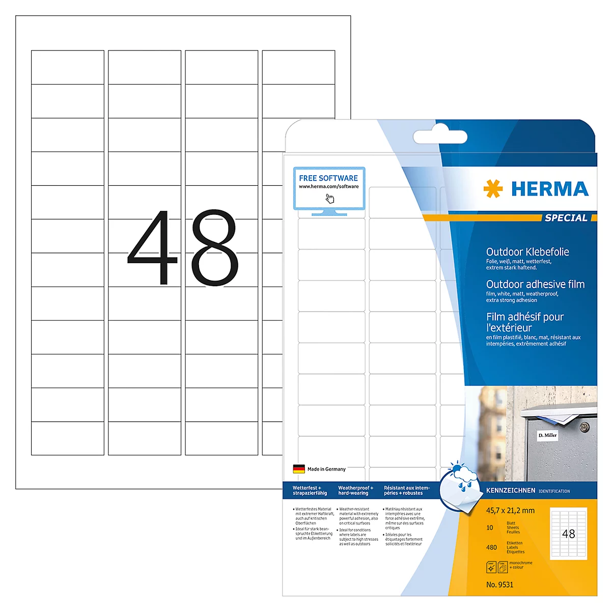 Étiquettes n° 9531 en polyester Herma, résistant aux intempéries, 480 étiquettes, 10 p.