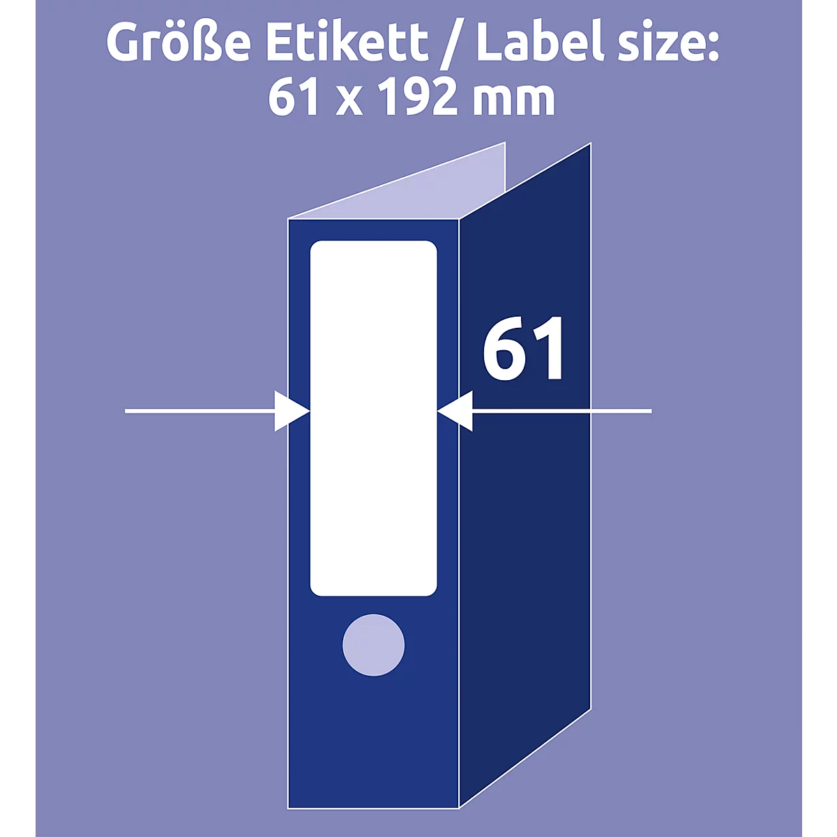 Etiquettes pour dossiers AVERY® Zweckform, pour imprimante jet d'encre/laser, rectangulaires, permanentes, 120 pièces, L 61 x H 192 mm, dossiers larges, papier, blanc naturel.