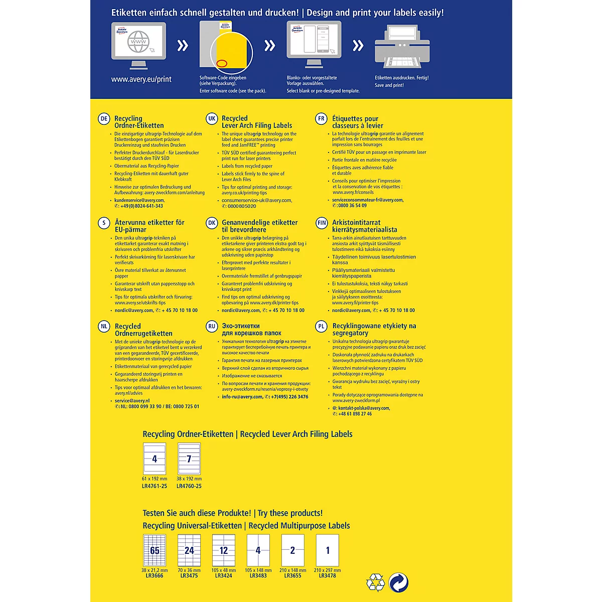 Etiquettes pour dossiers AVERY® Zweckform, pour imprimante jet d'encre/laser, rectangulaires, permanentes, 120 pièces, L 61 x H 192 mm, dossiers larges, papier, blanc naturel.