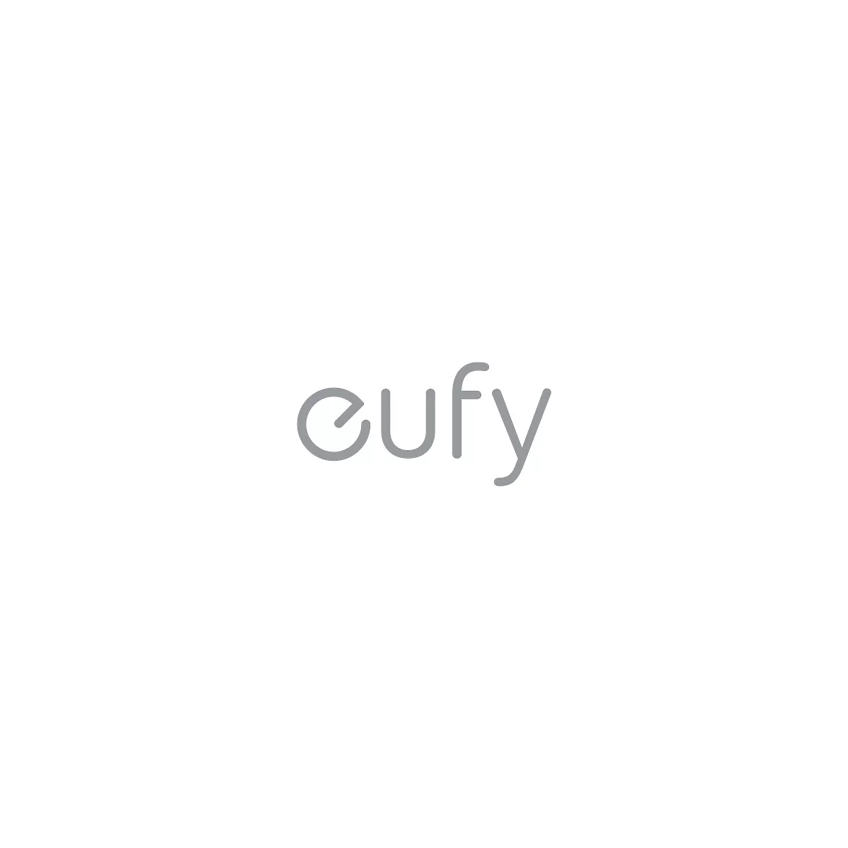 Das graue Logo des Unternehmens Eufy auf weißem Hintergrund.