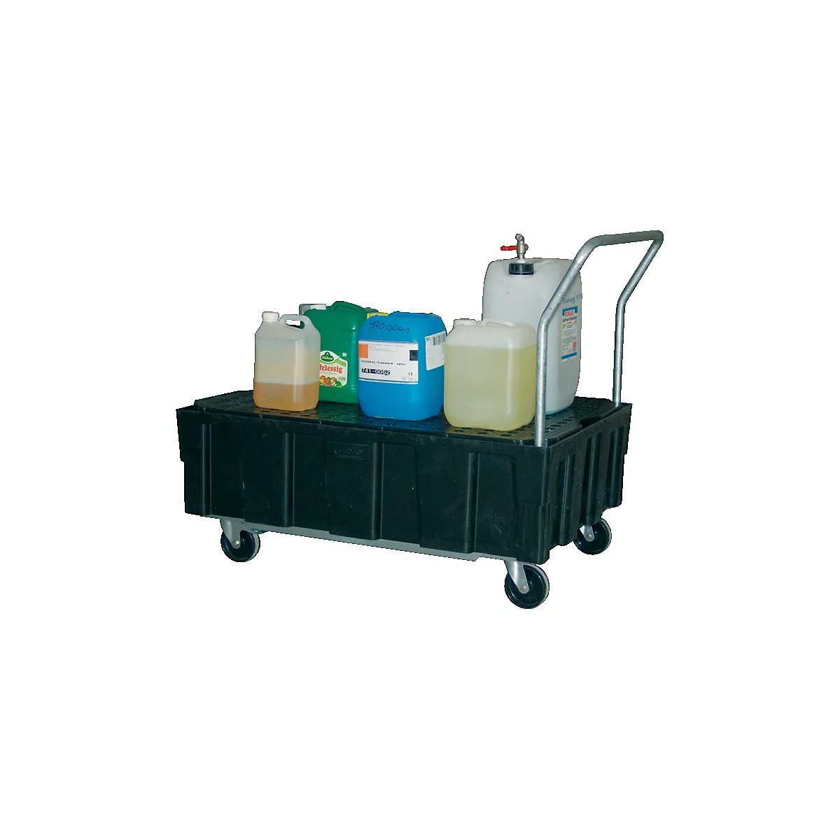 EURO-Auffangwanne 250/2 CEMO, Polyethylen, mobil, mit Lenk- und Bockrollen, mit Zulassung, mit Stahlgrundrahmen, mit PE-Rost