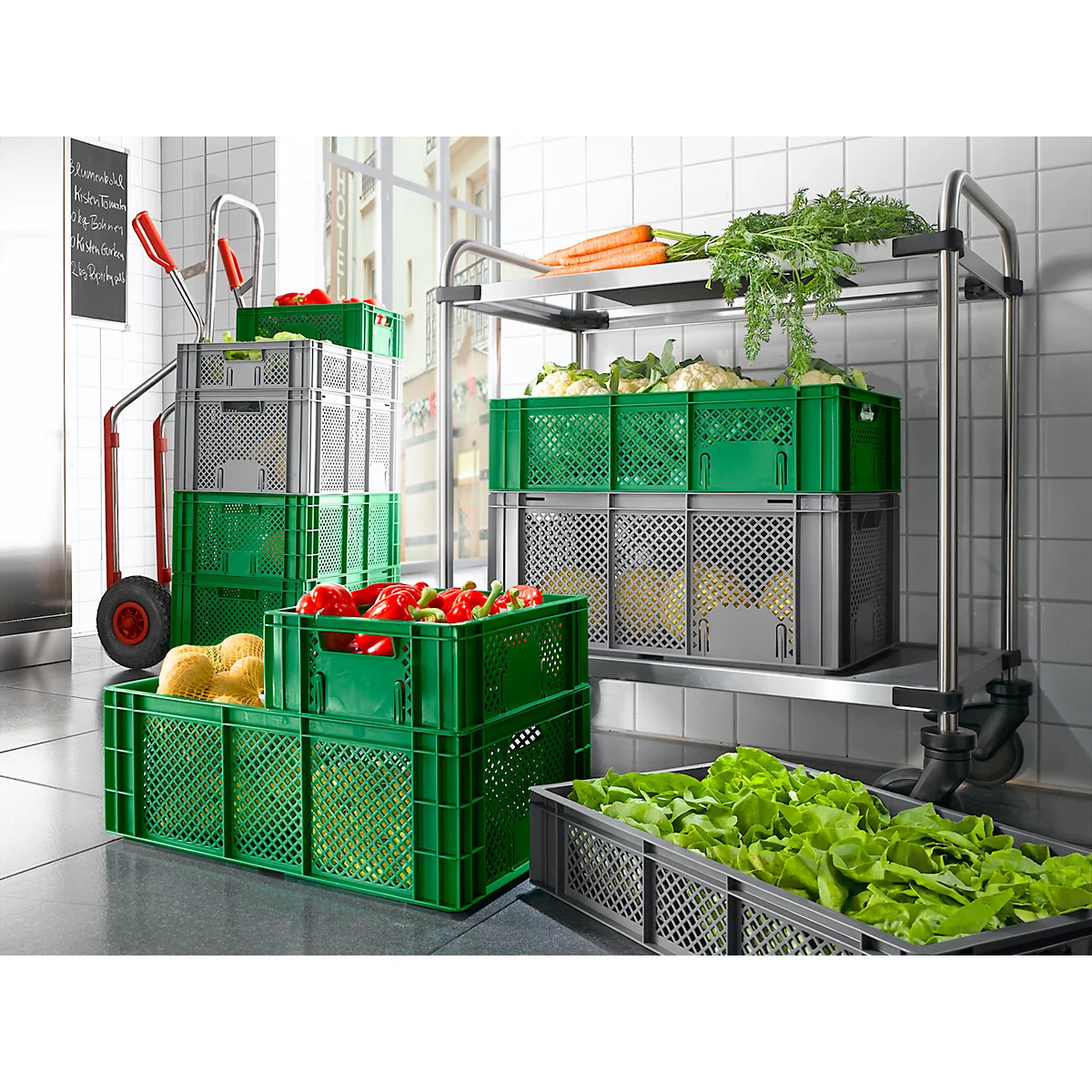 Euro Box bac à fruits et légumes, qualité alimentaire, capacité 55,7 L, version ajourée, vert