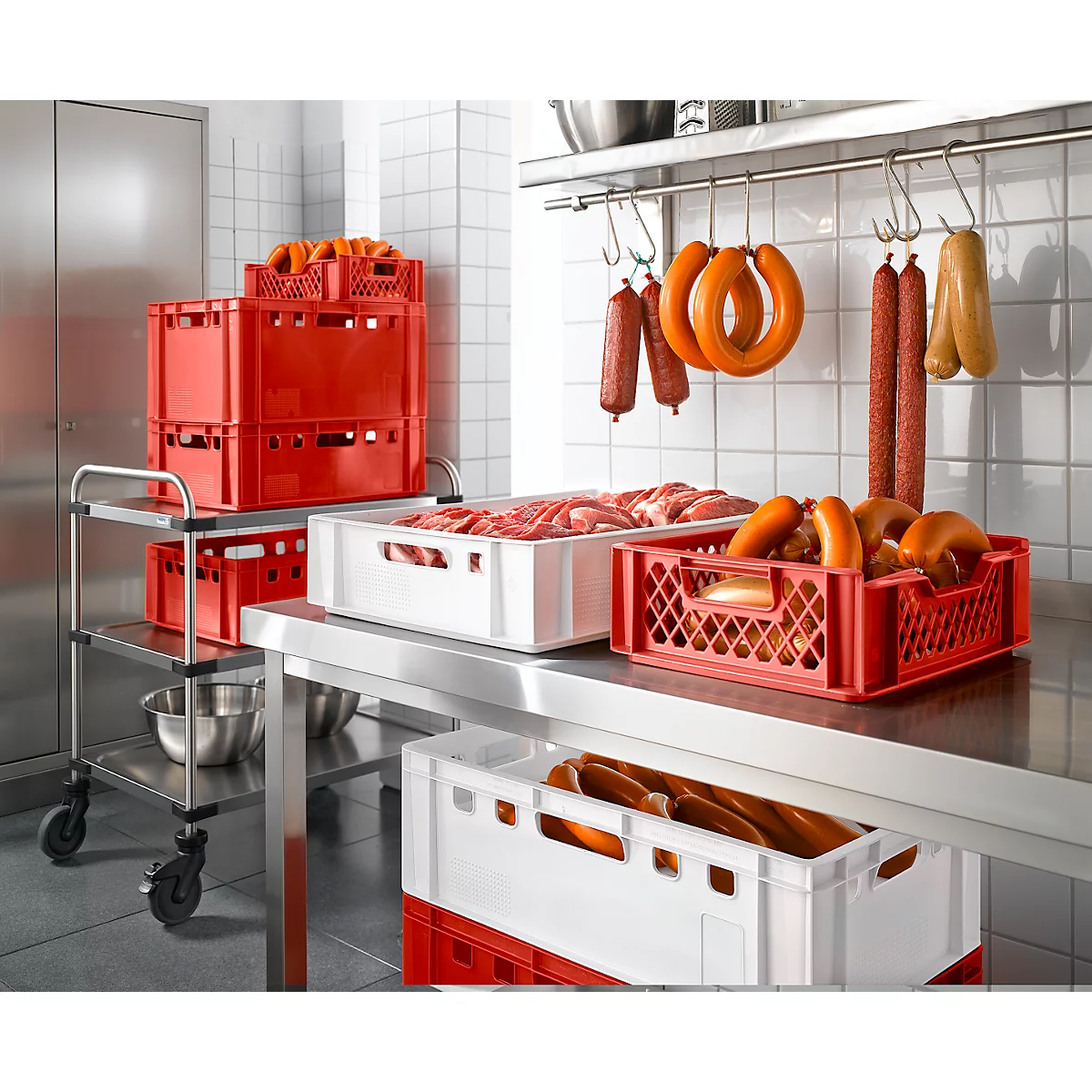 Euro Box boîte à viande, qualité alimentaire, capacité 35,3 L, version fermée, blanc