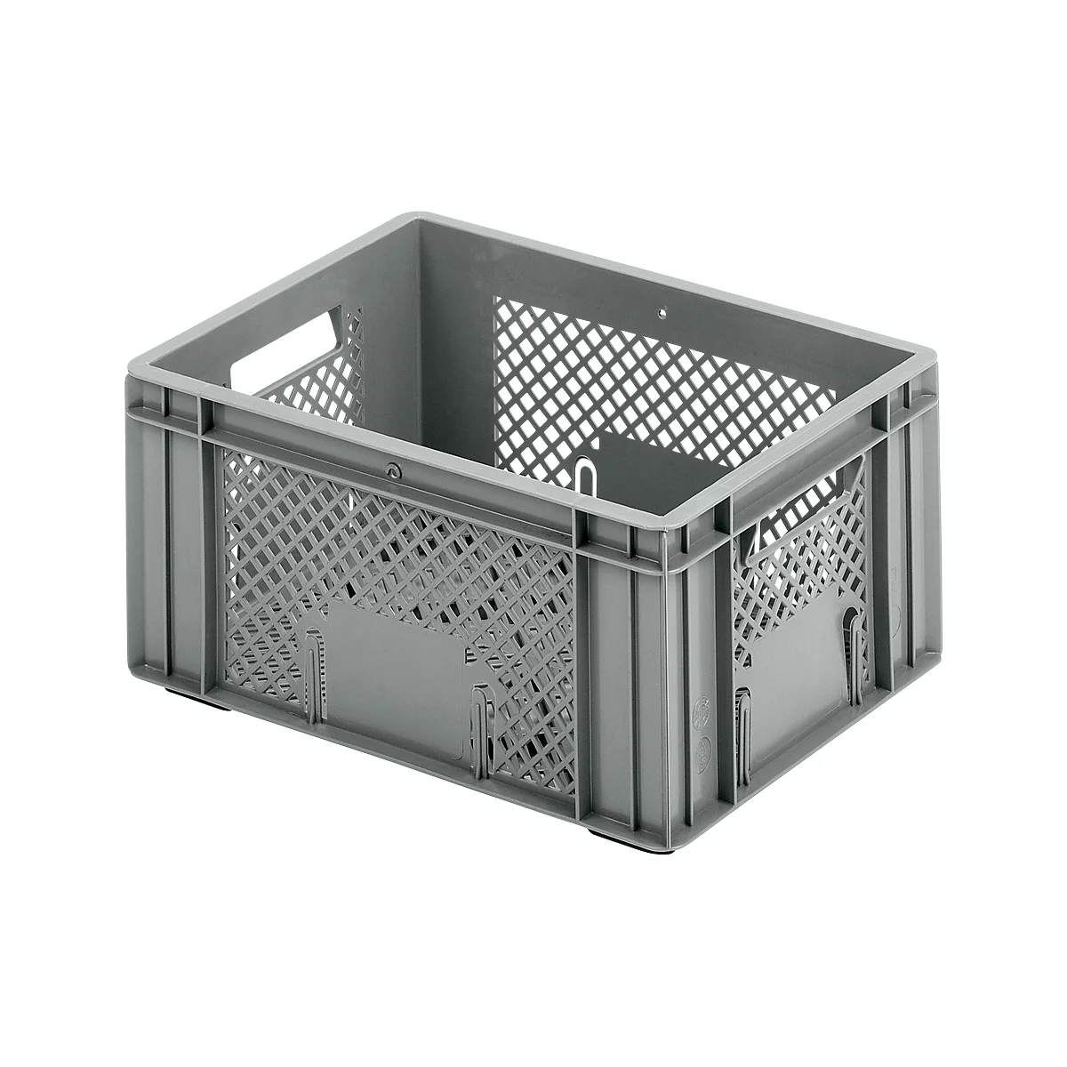 Euro Box groente- en fruitkist, voedselveilig, inhoud 22 L, opengewerkte versie, grijs