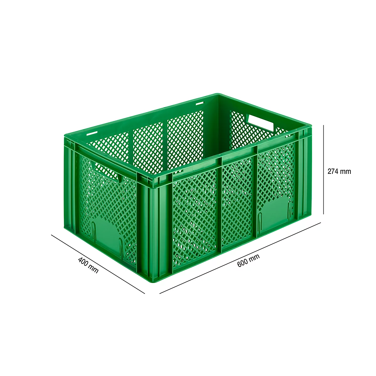 Euro Box groente- en fruitkist, voedselveilig, inhoud 55,7 liter, opengewerkte versie, groen