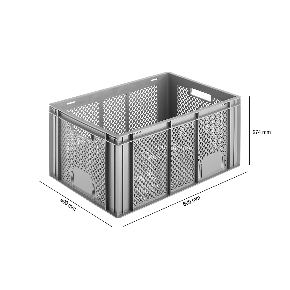 Euro Box Obst- und Gemüsekasten, lebensmittelecht, Inhalt 55,7 L, durchbrochene Version, grau