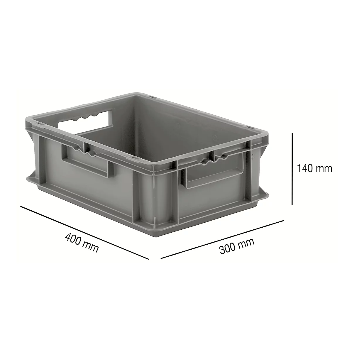 Euro Box Serie EF 4140, aus PP, Inhalt 12,8 L, geschlossene Wände, Durchfassgriff, grau