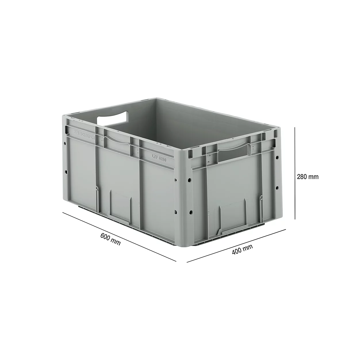 Euro Box série LTF 6280, en PP, capacité 53,8 L, poignée traversante, gris