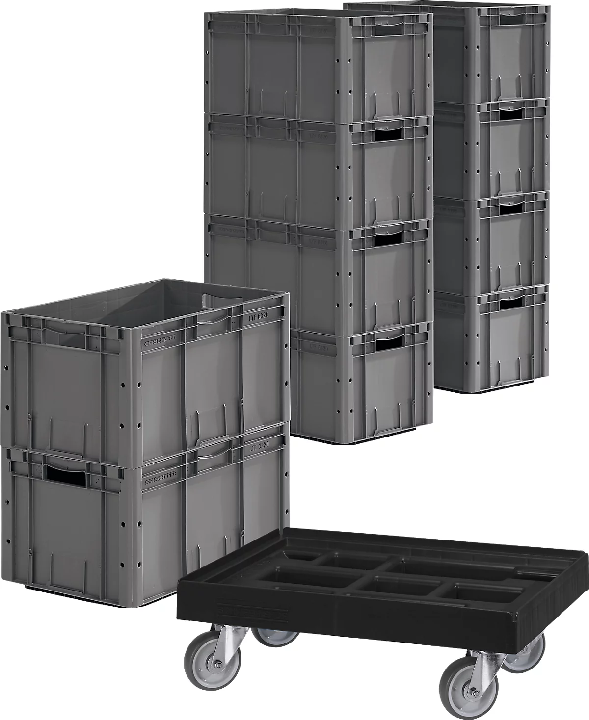 Euro Box Serie LTF 6320, PP, L 600 x B 400 x H 320 mm, 62,7 l, bis 30 kg, 10 Stück + gratis Kunststoff-Rollrahmen 