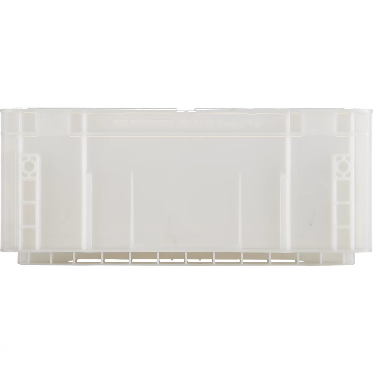 Transparante plastic doos, lege krat met rechthoekige vorm.