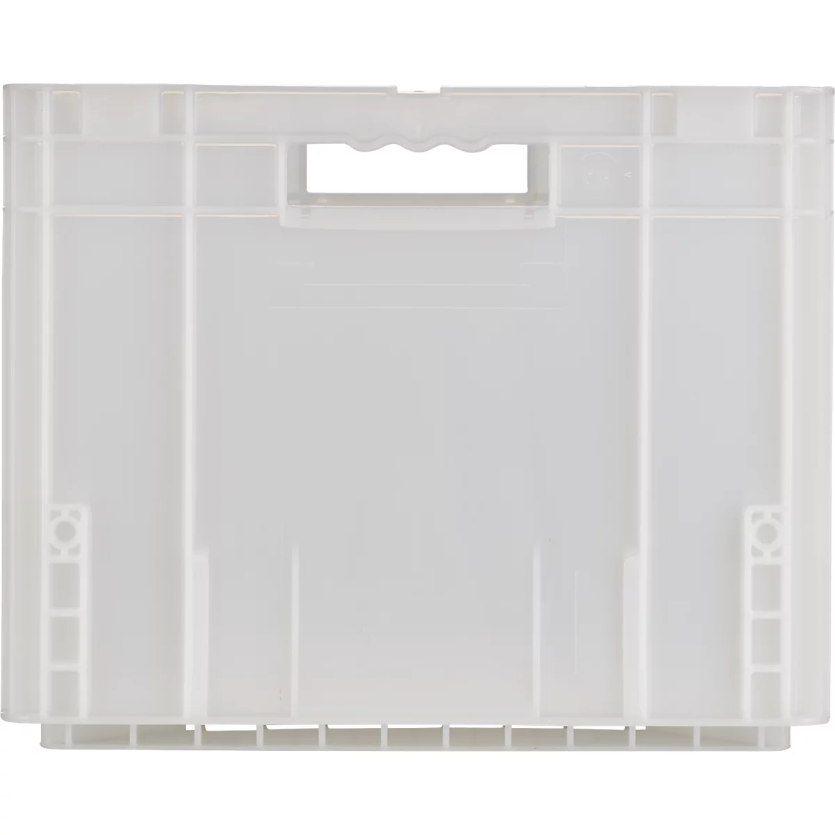 Bac en plastique blanc avec un trou de poignée, posé sur une surface plane.