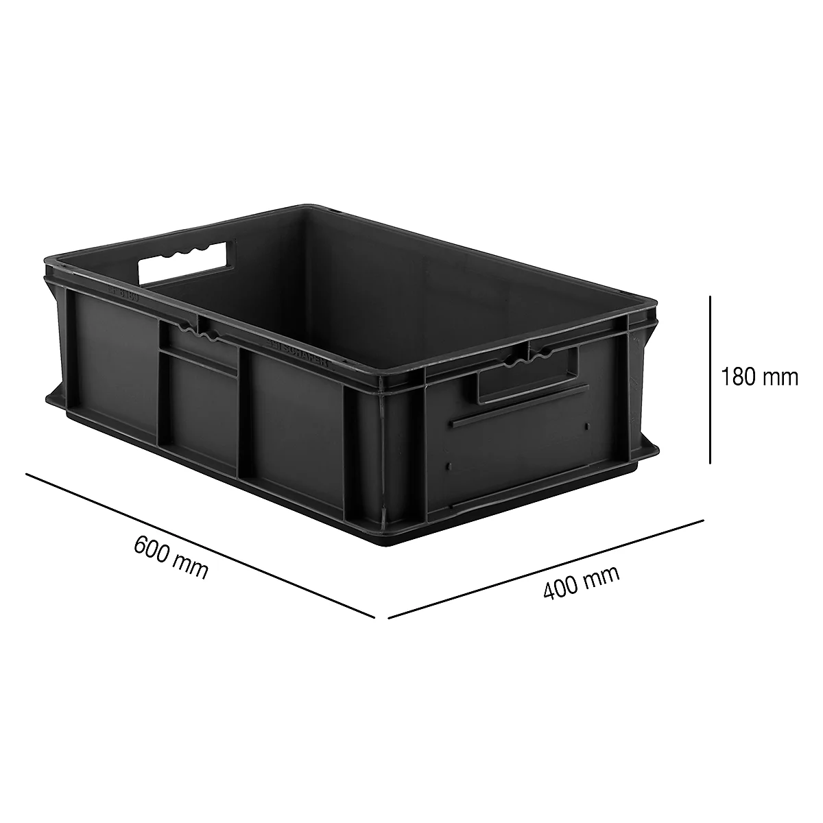 Euro Box SSI Schäfer EF 6180, 35,4 litros, capacidad de carga hasta 20 kg, norma Euro, apilable, asa pasante, L 600 x A 400 x A 180 mm, PP conductivo, negro