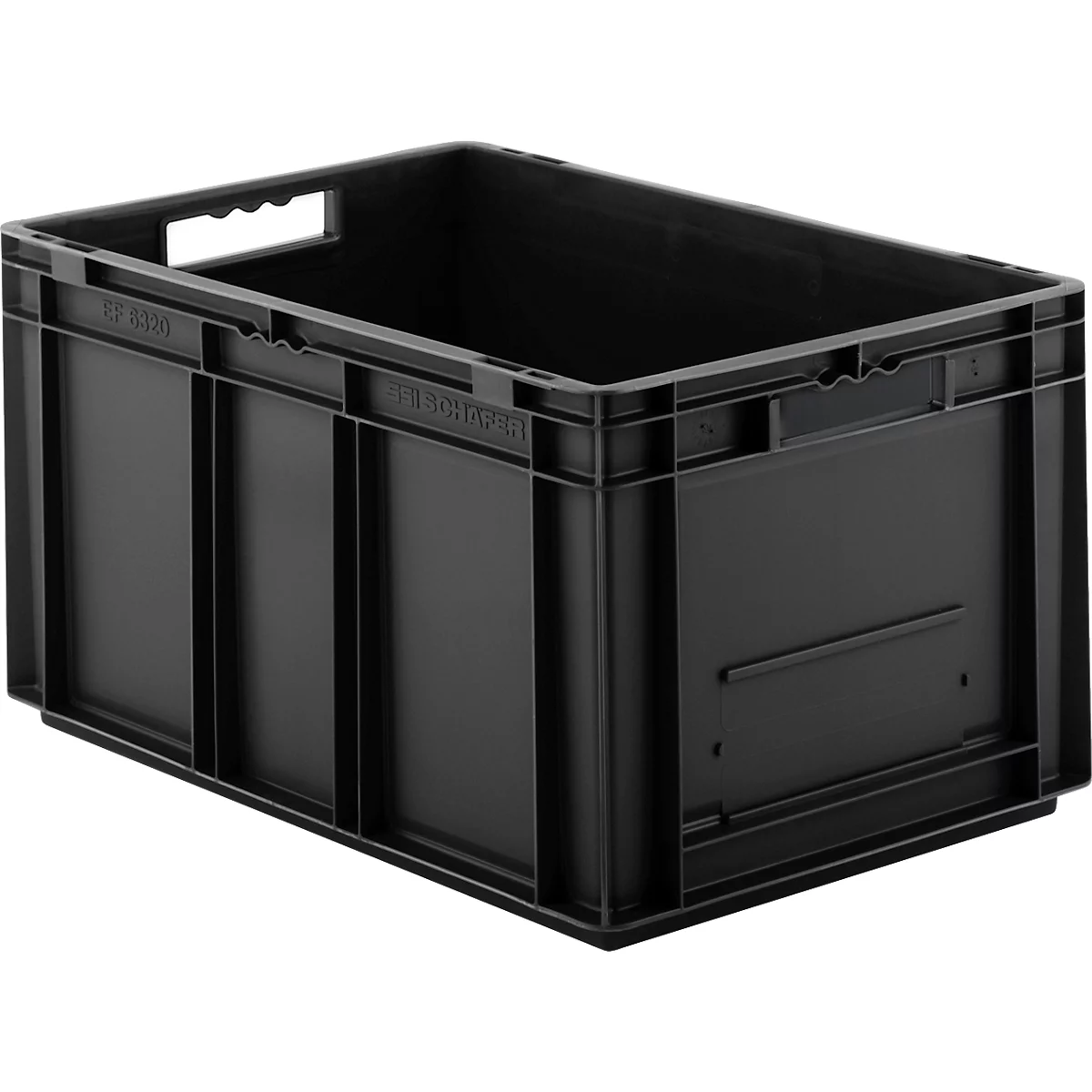 Euro Box SSI Schäfer EF 6320, 63,7 litros, capacidad de carga hasta 20 kg, norma Euro, apilable, asa pasante, L 600 x A 400 x A 320 mm, PP conductivo, negro