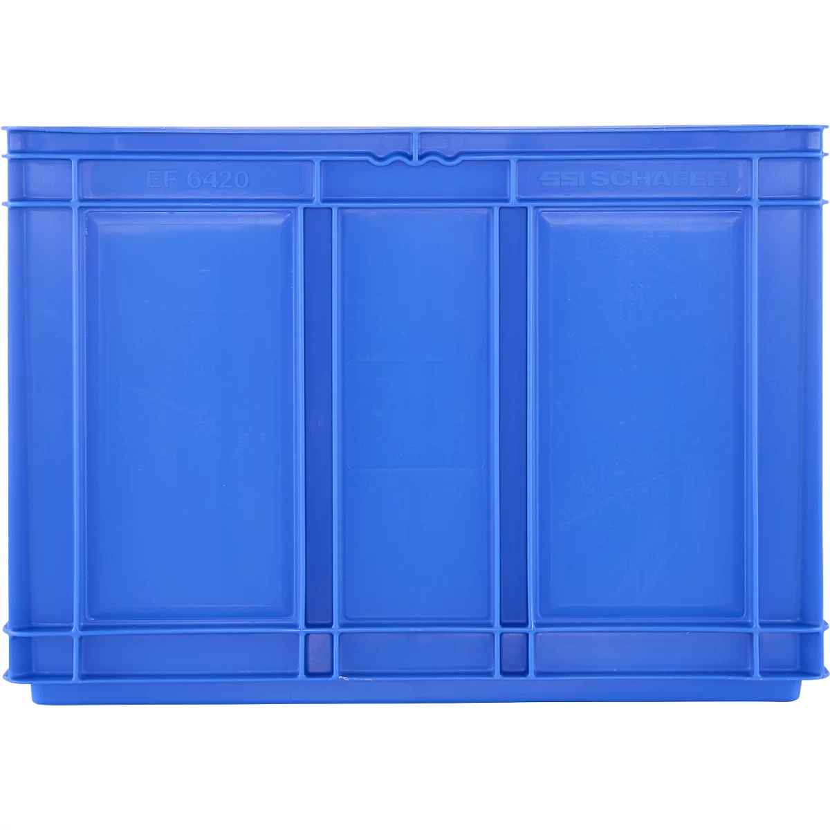 Blaue Kunststoffbox. Auf dem oberen Rand steht 'GEH SCHULER'.