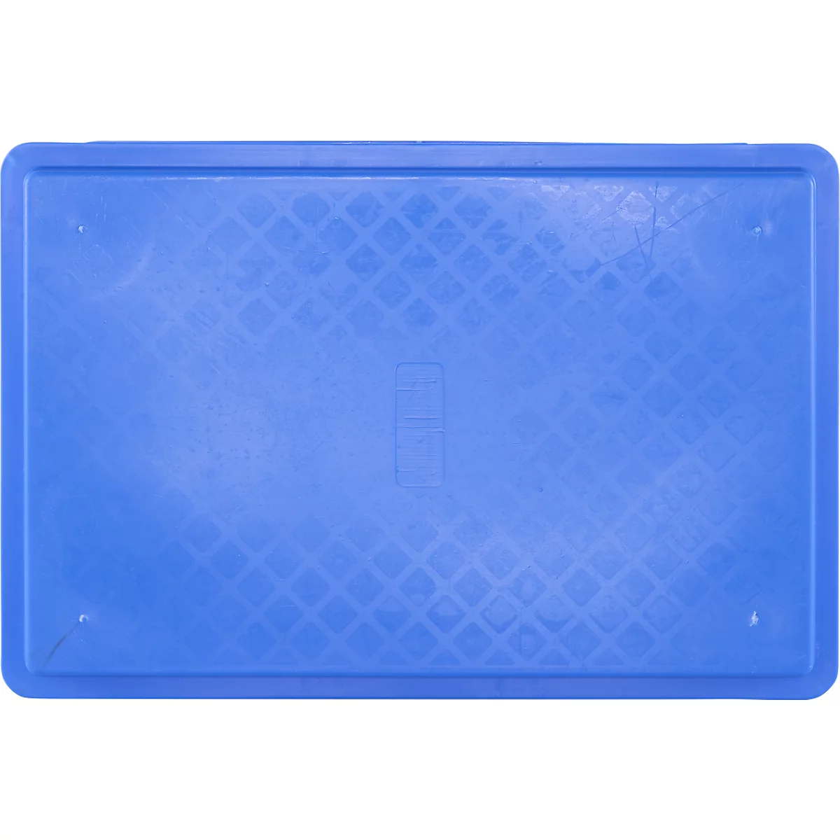 Blaues Kunststoff Tablett mit Rautenmuster, rechteckig.
