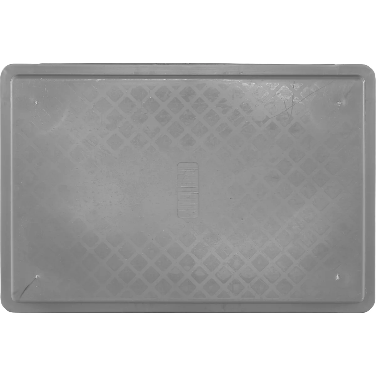 Bac en plastique rectangulaire gris avec motif losanges et un détail rectangulaire au centre.