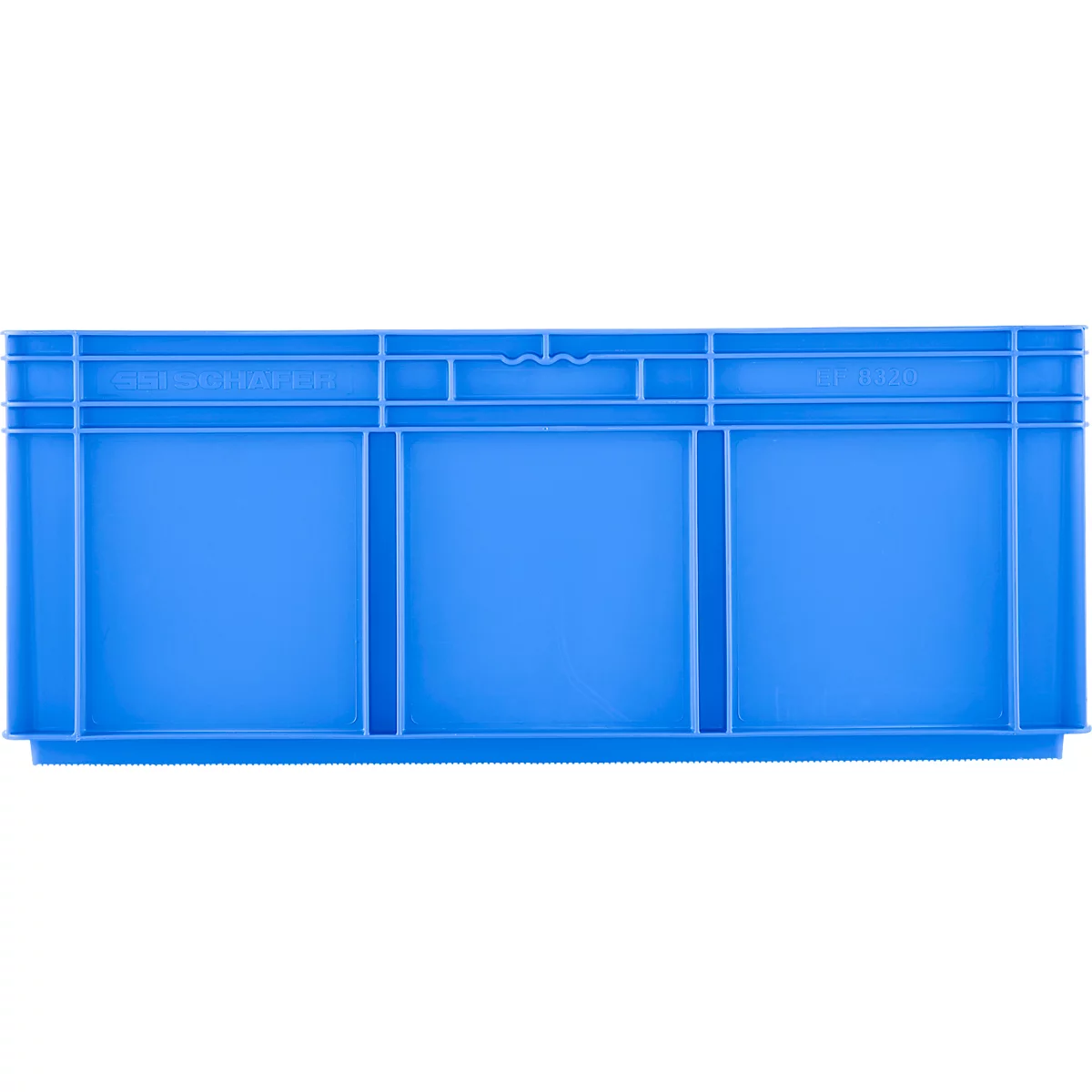Boîte en plastique bleu clair avec des entretoises verticales et horizontales. La boîte est présentée sur un fond blanc.