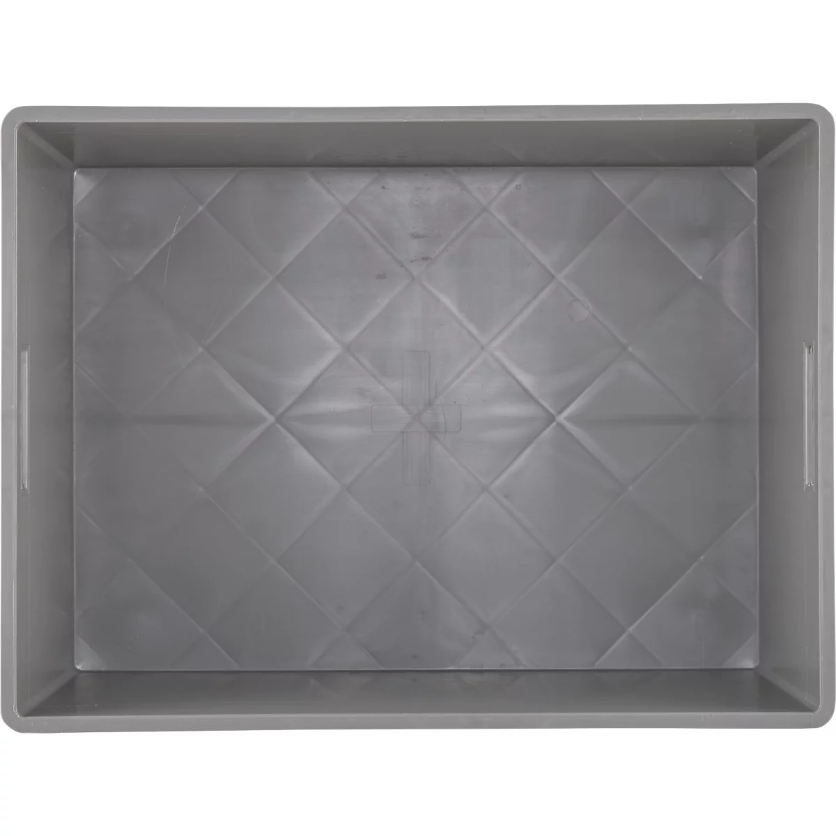 Boîte en plastique grise avec surface matelassée.