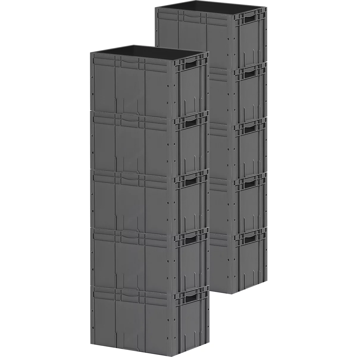 Euro Box SSI Schäfer LTF 6320 serie, inhoud 62,7 l, tot 30 kg, doorlopende handgreep, L 600 x B 400 mm, Blaue Engel, gerecycled PP, ijzergrijs, 10 stuks