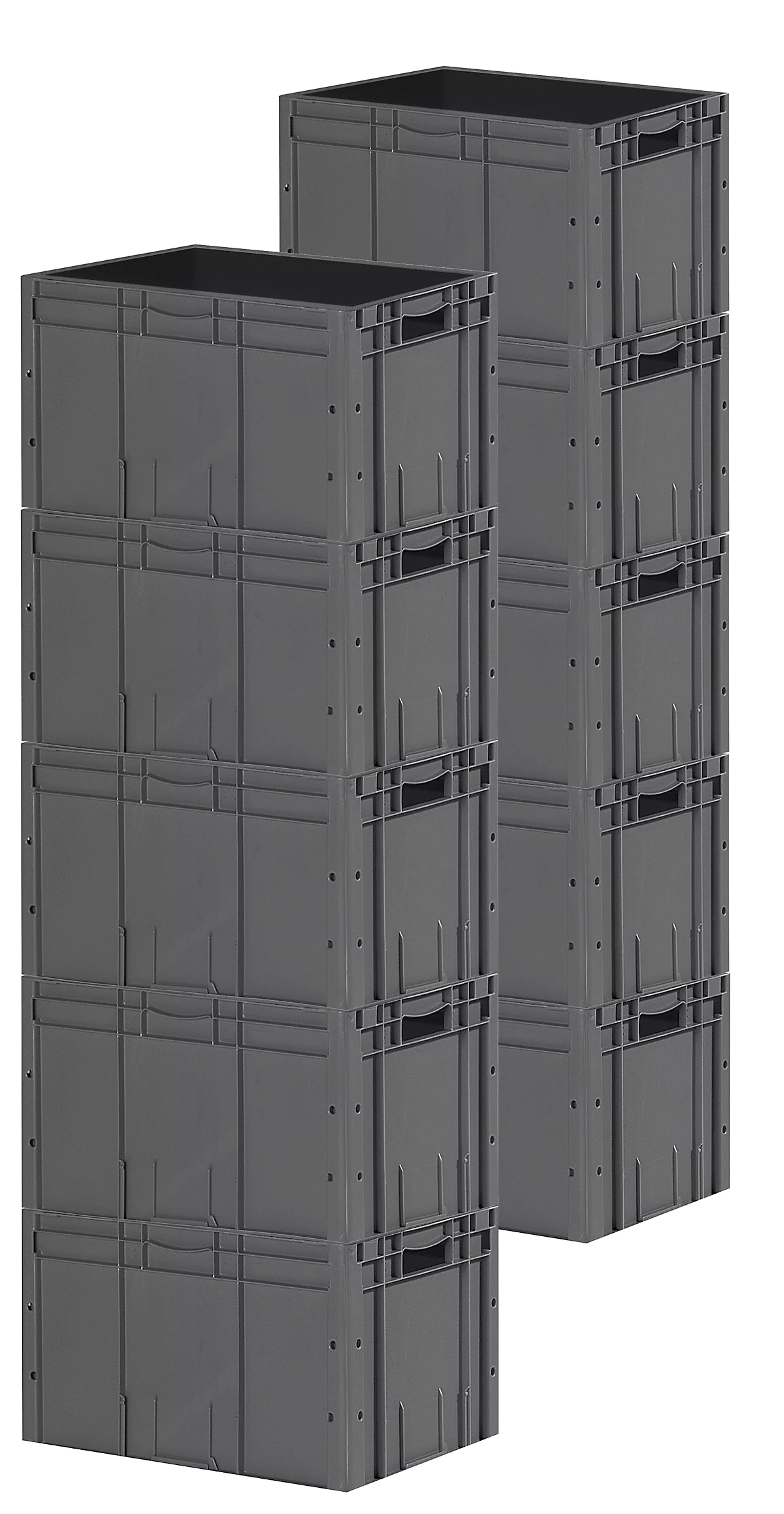 Euro Box SSI Schäfer Serie LTF 6320, volumen 62,7 l, hasta 30 kg, asa de paso, L 600 x A 400 mm, Blue Angel, PP reciclado, gris hierro, 10 piezas