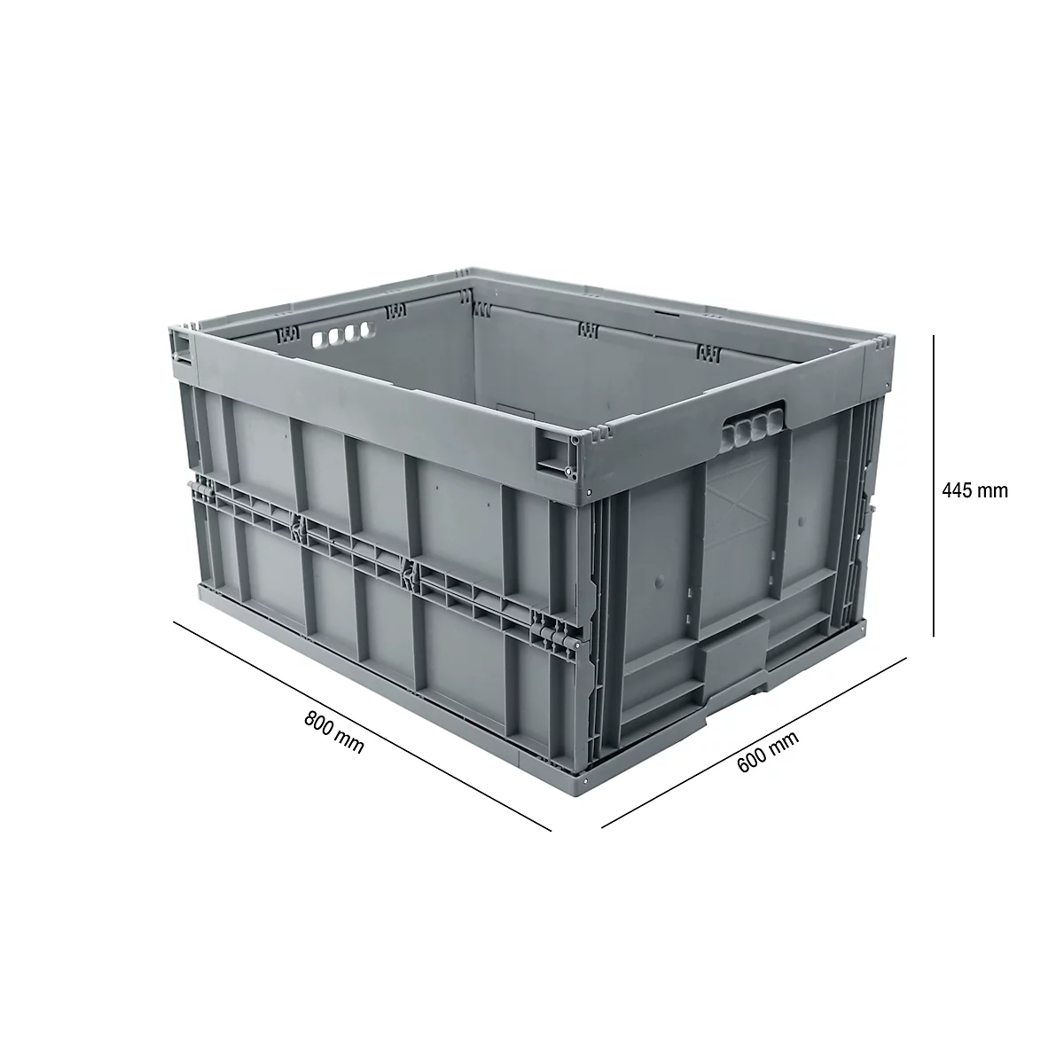 EURO formaat vouwbox 8645, zonder deksel, inhoud 171,2 l, met eindsectie slot, grijs