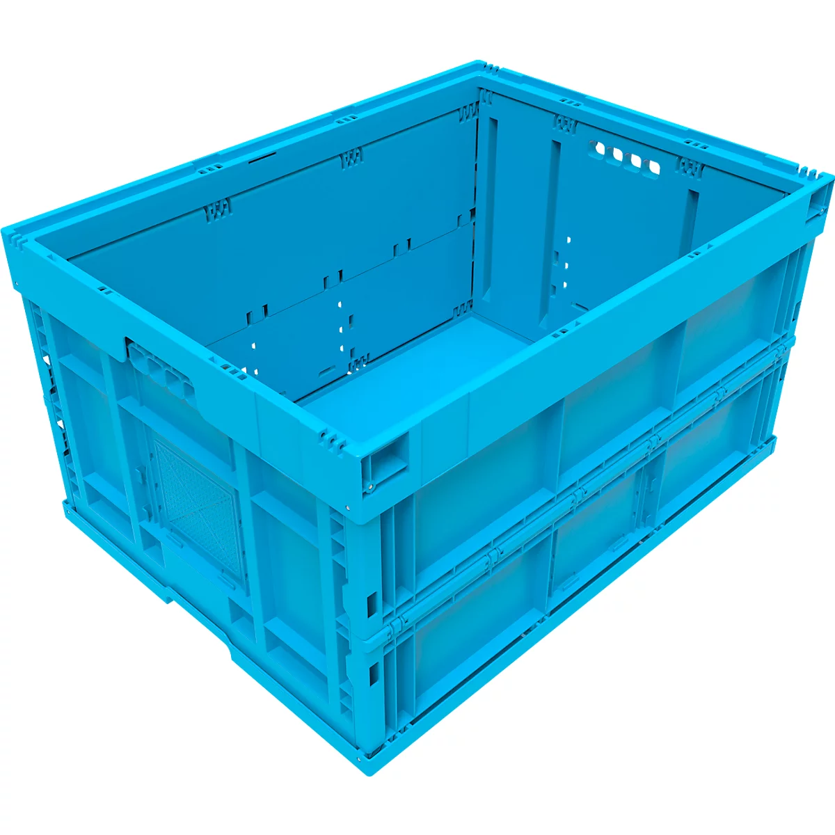 Light blue, open transport box with straight sides. The box is on a white background.