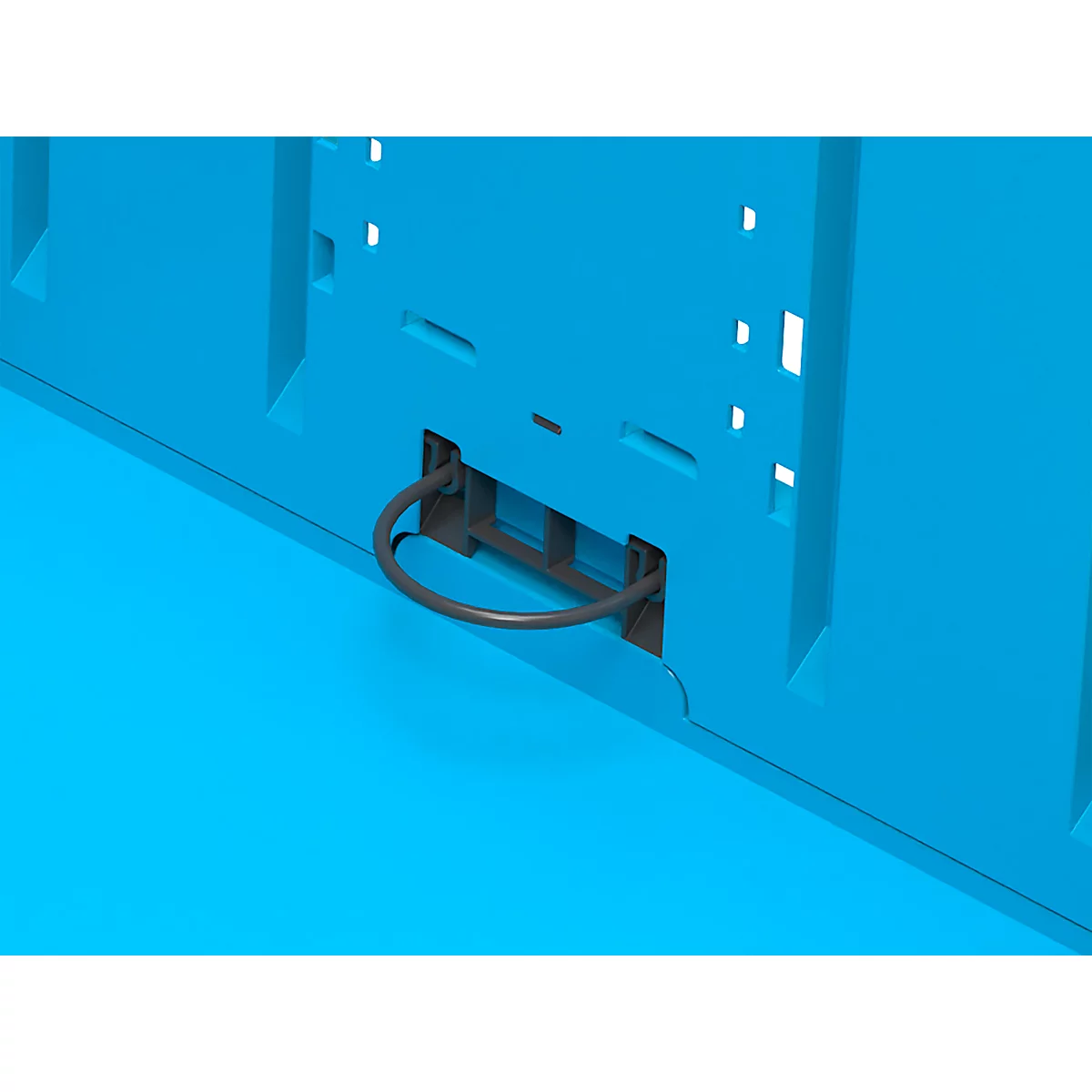 Close-up of a blue box with a black handle.