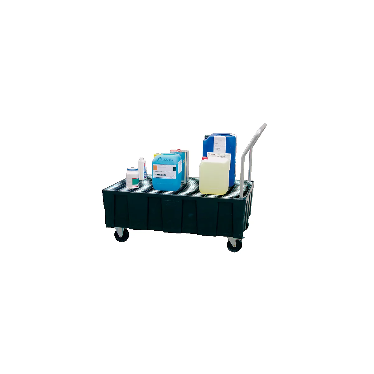 EURO Sump Tray 250/2 CEMO, polyethyleen, verrijdbaar, met zwenk- en bokwielen, met goedkeuring, met gegalvaniseerd rooster