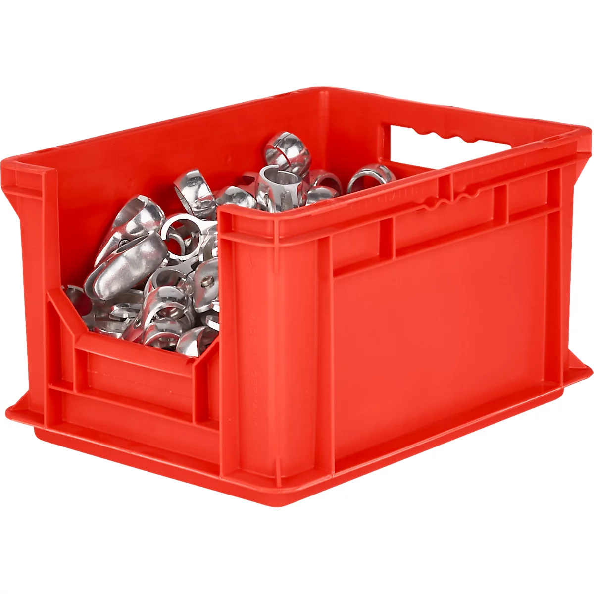 Eurobox EF 4220 F1, 20,4 l, bis 15 kg, geschlossen & halboffene Stirnwand, Durchfassgriffe, stapelbar, L 400 x B 300 x H 200 mm, Recycling-PP, rot