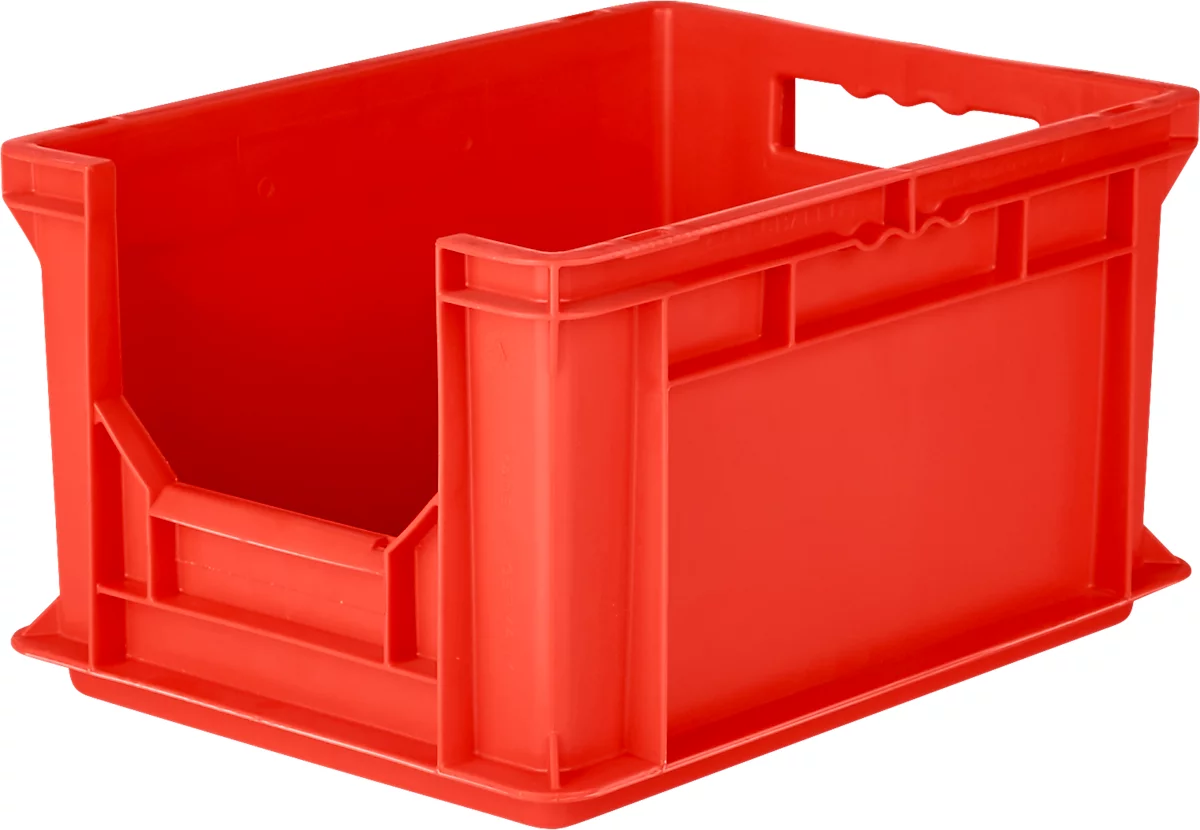 Eurobox EF 4220 F1, 20,4 l, hasta 15 kg, pared frontal cerrada y semiabierta, asas pasantes, apilable, L 400 x A 300 x A 200 mm, PP reciclado, rojo