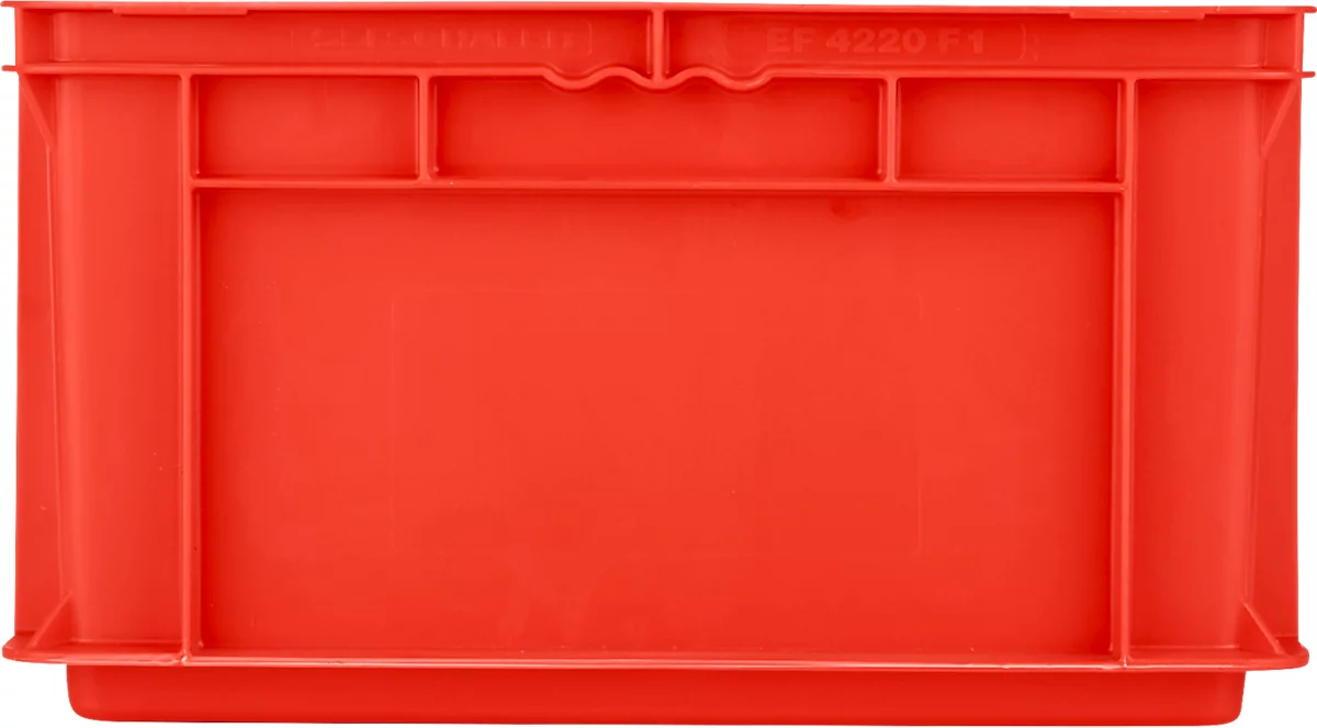 Eurobox EF 4220 F1, 20,4 l, hasta 15 kg, pared frontal cerrada y semiabierta, asas pasantes, apilable, L 400 x A 300 x A 200 mm, PP reciclado, rojo