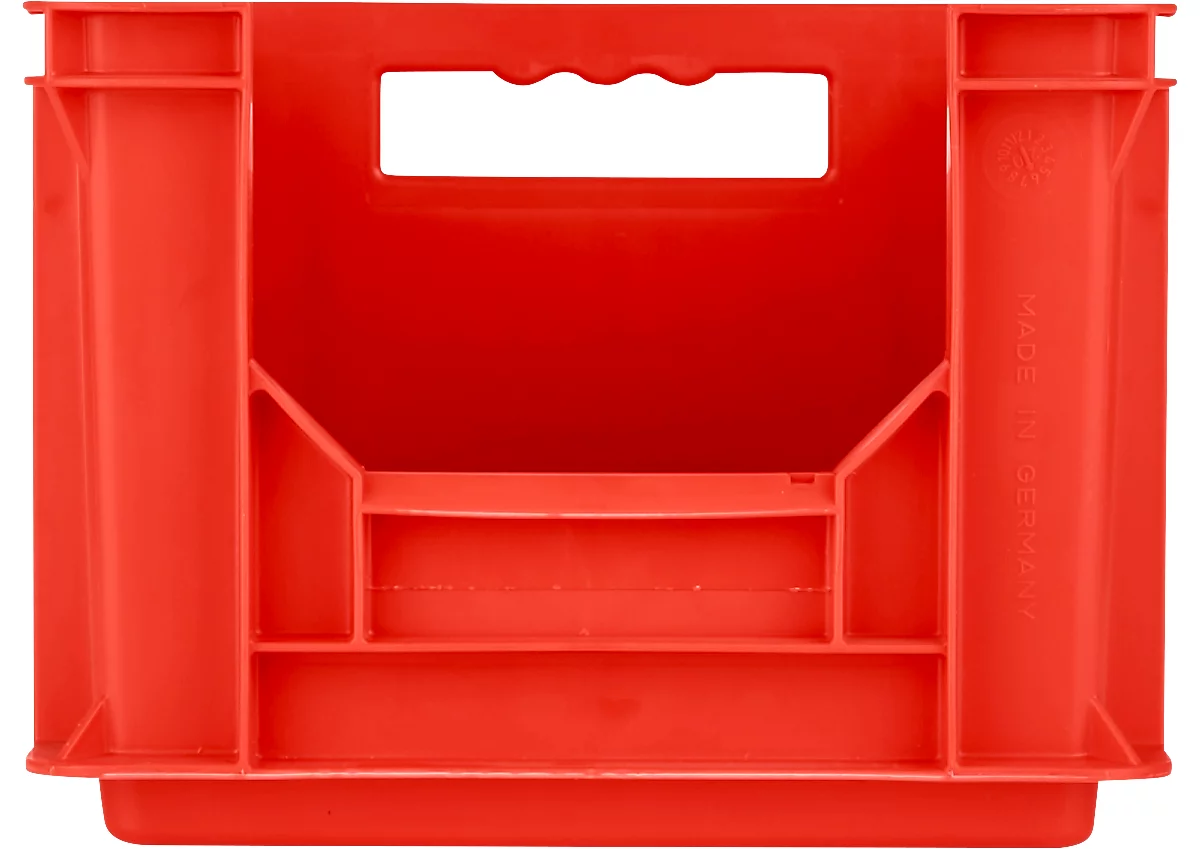 Eurobox EF 4220 F1, 20,4 l, hasta 15 kg, pared frontal cerrada y semiabierta, asas pasantes, apilable, L 400 x A 300 x A 200 mm, PP reciclado, rojo