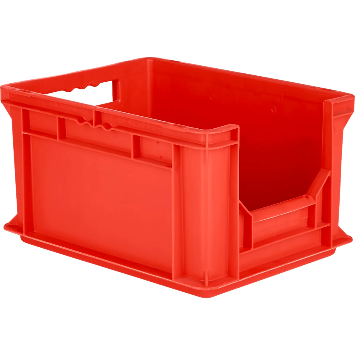 Eurobox EF 4220 F1, 20,4 l, jusqu'à 15 kg, paroi frontale fermée &amp; semi-ouverte, poignées traversantes, empilable, L 400 x l 300 x H 200 mm, PP recyclé, rouge