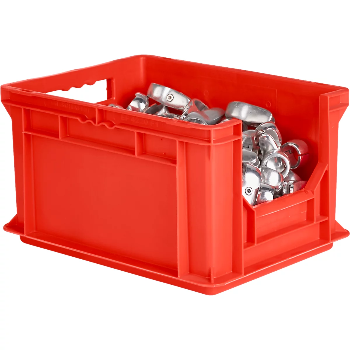 Eurobox EF 4220 F1, 20,4 l, jusqu'à 15 kg, paroi frontale fermée &amp; semi-ouverte, poignées traversantes, empilable, L 400 x l 300 x H 200 mm, PP recyclé, rouge