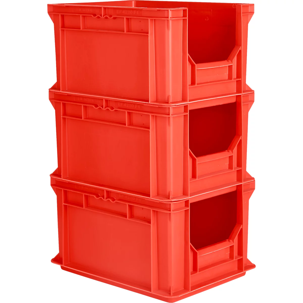 Eurobox EF 4220 F1, 20,4 l, jusqu'à 15 kg, paroi frontale fermée &amp; semi-ouverte, poignées traversantes, empilable, L 400 x l 300 x H 200 mm, PP recyclé, rouge