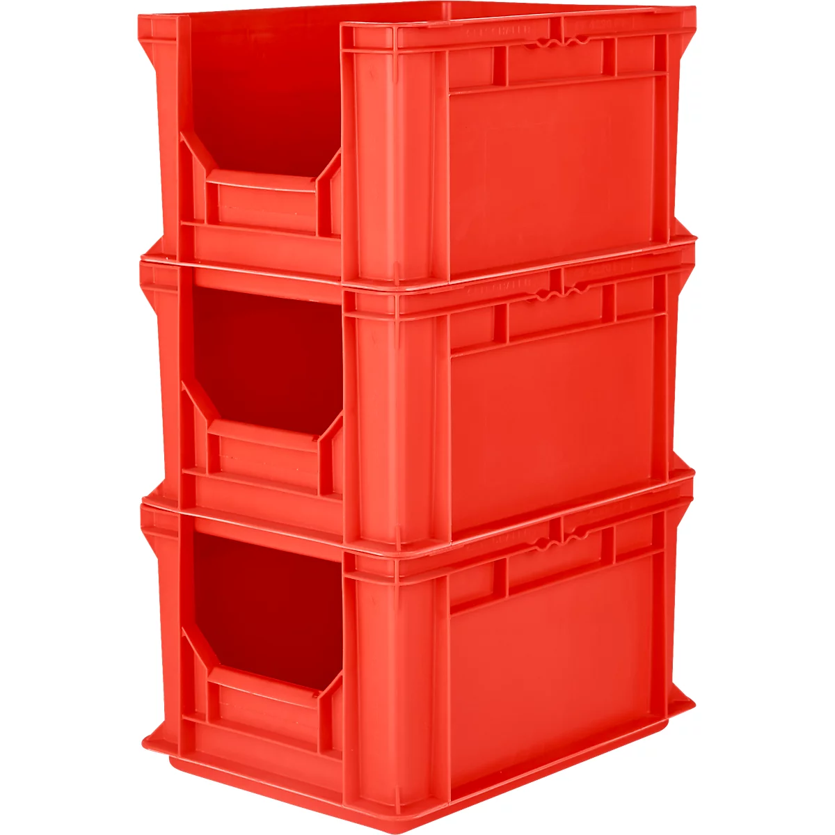 Eurobox EF 4220 F1, 20,4 l, jusqu'à 15 kg, paroi frontale fermée &amp; semi-ouverte, poignées traversantes, empilable, L 400 x l 300 x H 200 mm, PP recyclé, rouge