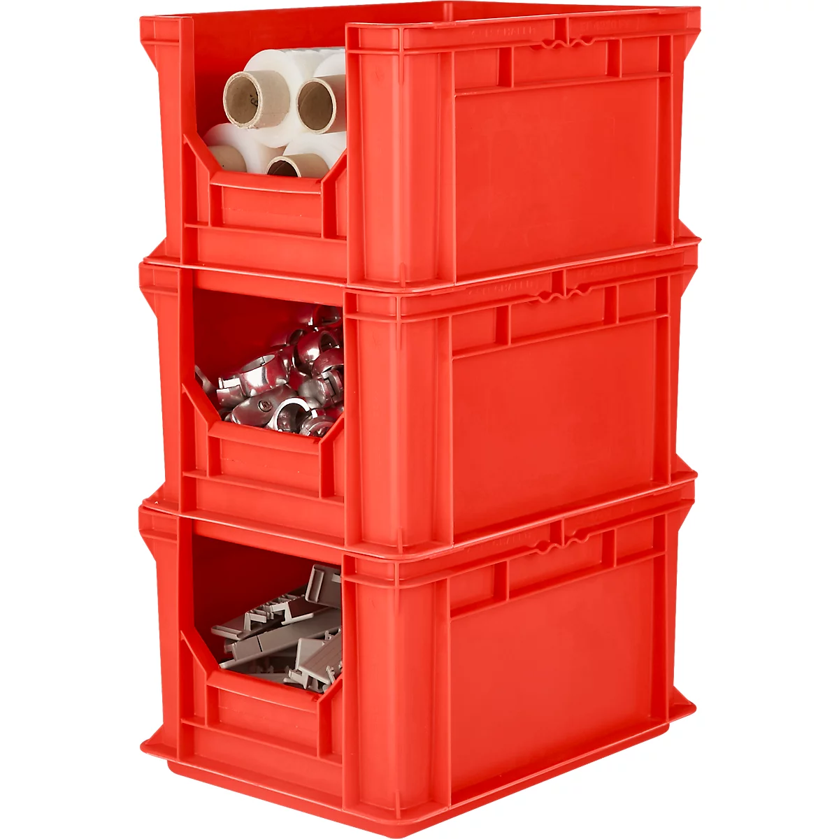 Eurobox EF 4220 F1, 20,4 l, jusqu'à 15 kg, paroi frontale fermée &amp; semi-ouverte, poignées traversantes, empilable, L 400 x l 300 x H 200 mm, PP recyclé, rouge