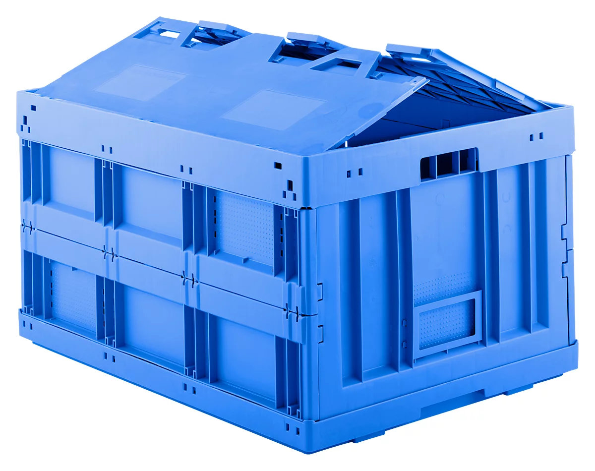 Eurobox plegable FK 8450, L 800 x W 600 x H 450 mm, 173 l, con tapa, azul