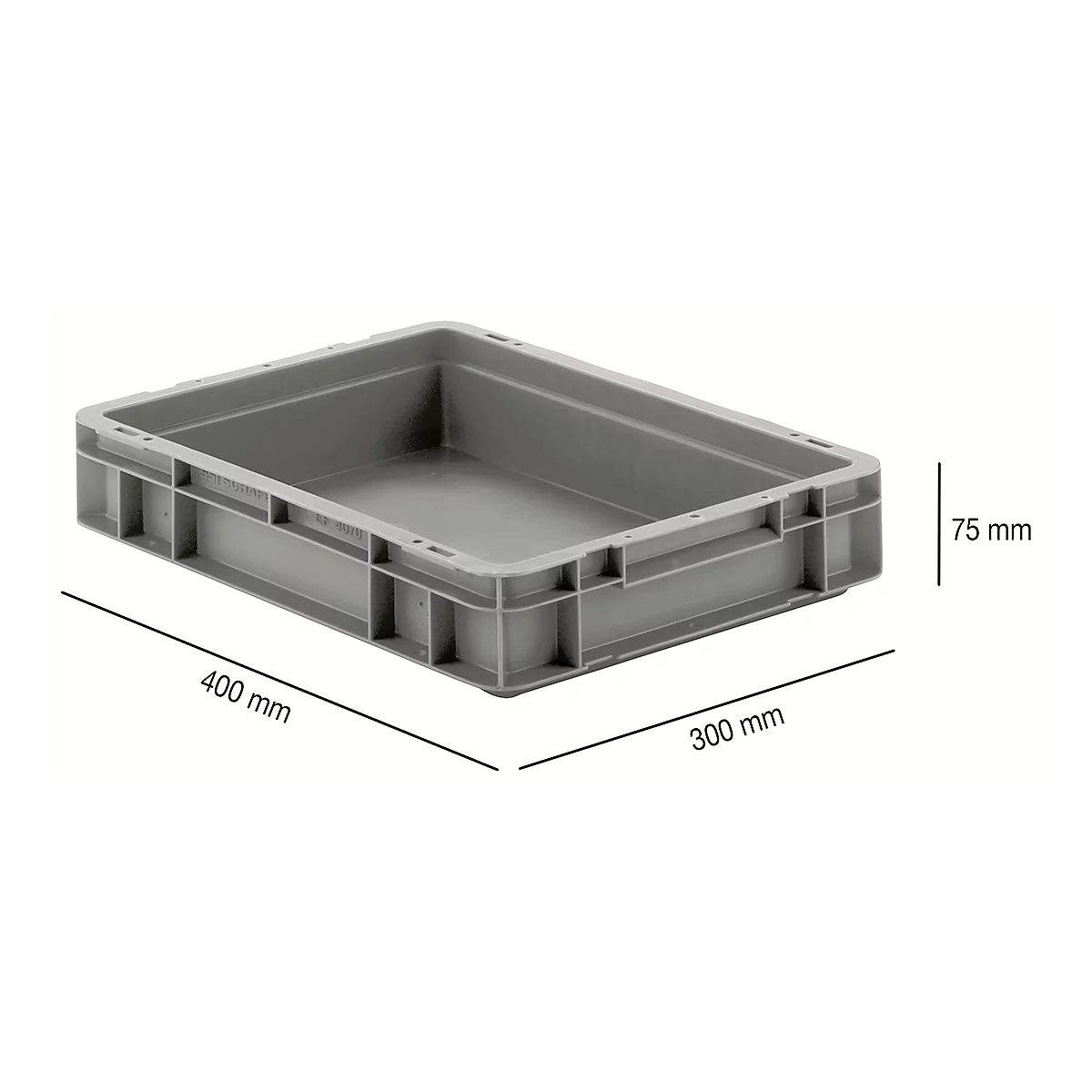 Eurobox serie EF 4070, gemaakt van PP, inhoud 6,9 L, gesloten wanden, bodemgreep, grijs