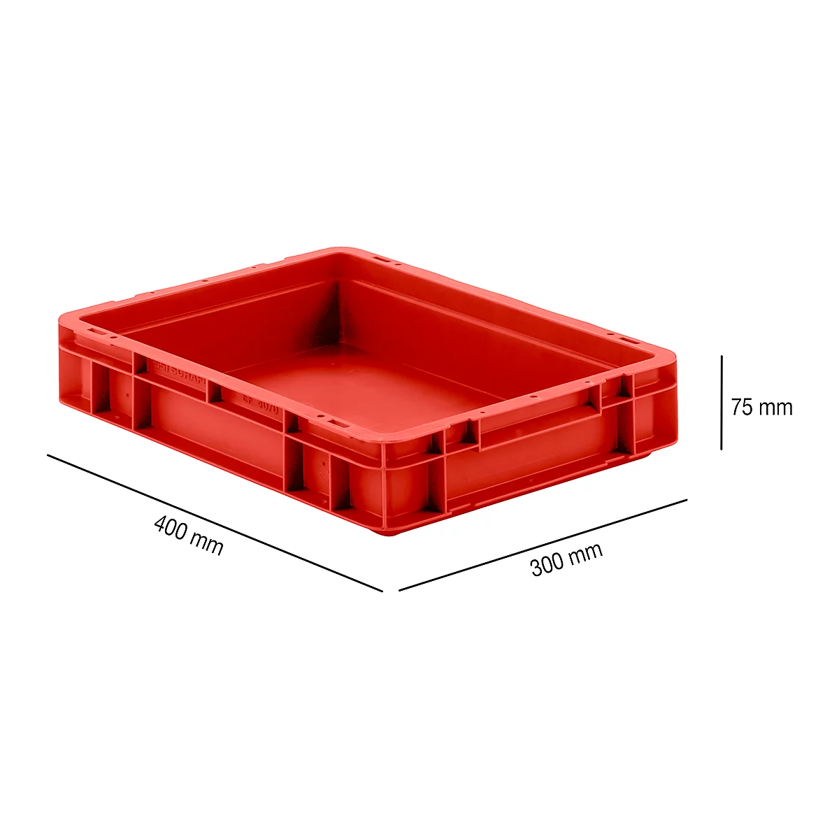 Eurobox serie EF 4070, gemaakt van PP, inhoud 6,9 liter, gesloten wanden, bodemgreep, rood
