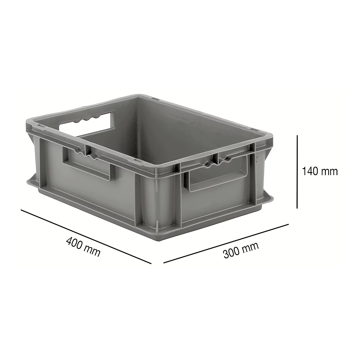 Eurobox serie EF 4140, gemaakt van PP, inhoud 12,8 L, gesloten wanden, grijs handvat