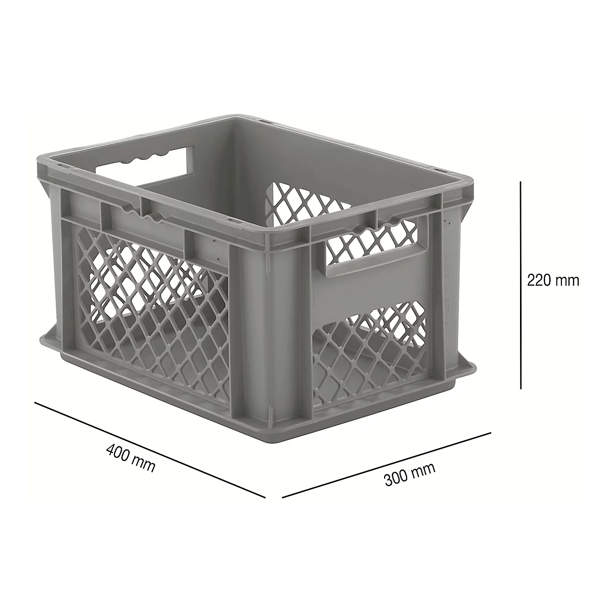 Eurobox serie EF 4221, van PP, inhoud 20,4 l, geperforeerde wanden, open handgreep, grijs