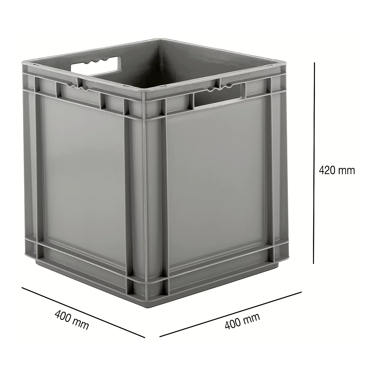 Eurobox serie EF 4440, van PP, inhoud 53,9 l, gesloten wanden, open handgreep, grijs