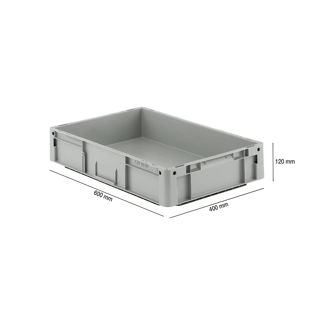 Eurobox serie LTF 6120, gemaakt van PP, inhoud 21 L, bodemgreep, grijs