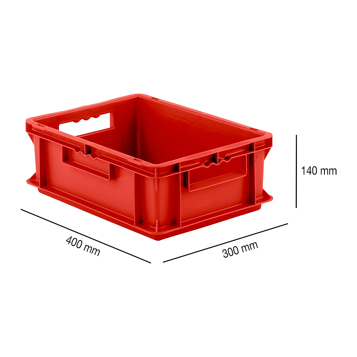 Eurocaja serie EF 4140, de PP, capacidad 12,8 litros, paredes cerradas, asa roja