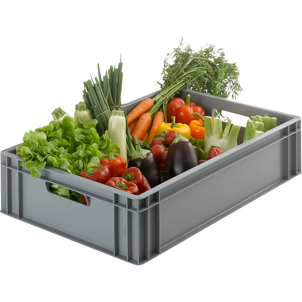 Eurokasten Ringoplast, 34 l, lebensmittelgeeignet, geschlossen, 2 Durchgriffe, L 600 x B 400 x H 143 mm, Kunststoff, grau