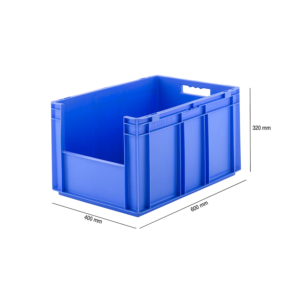 Euronorm bak EF 6320, zonder deksel, zonder stofklep, 63,7 l, blauw