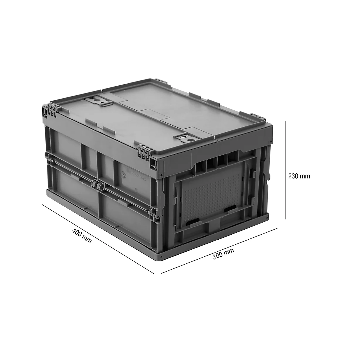 Euronorm plooibox 4322 DL, met deksel, voor magazijngebruik en meervoudig transport, inhoud 19 l, grijs