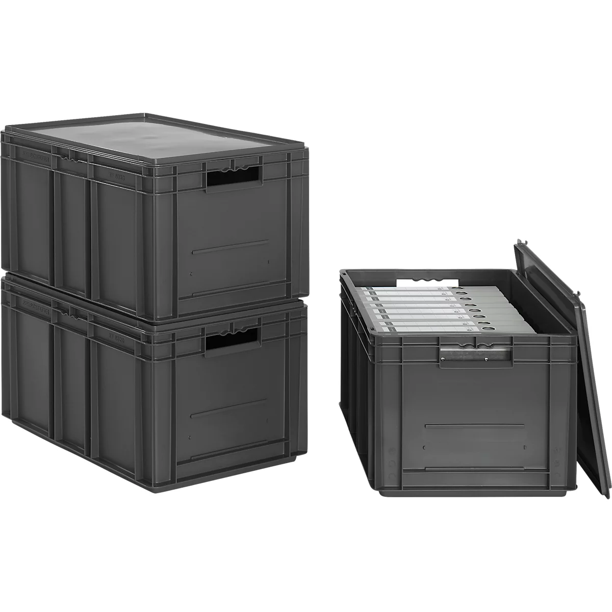 Europakrat EF 6320 serie, inhoud 63,7 l, doorgangsgreep, ijzergrijs, incl. deksel, 3 st.